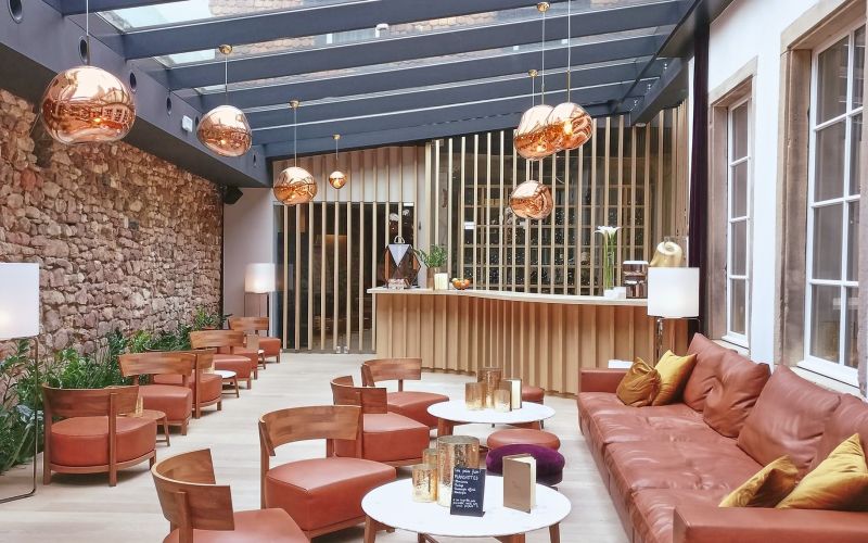 Hospitality lounge and event space with outdoor seating