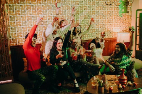  A group of friends celebrating New Year’s with a party.